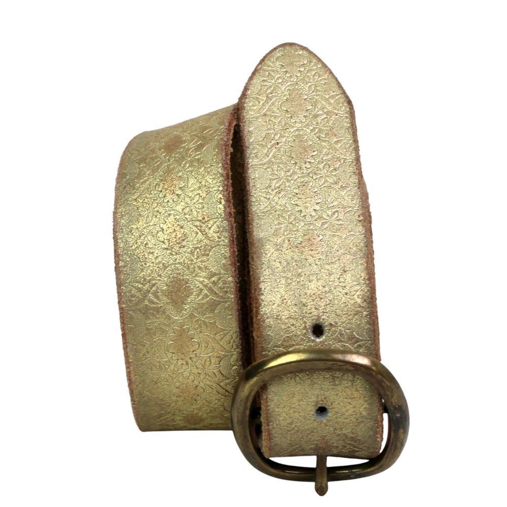 TOOLED GOLD BEIGE GENUINE LEATHER 1 3/8"Wd DRESS CASUAL WOMEN'S BELT Sz M (R11